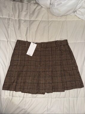 Mango Brown Plaid Pleated Mini Skirt